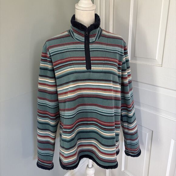 Bit Bridle Pullover Womens Medium Blue Striped Fleece 1/4 Zip Sweater Large - Picture 1 of 5